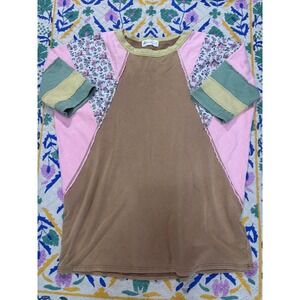 Skies of Blue Patchwork Floral Boho Oversized Dress size large fits XL